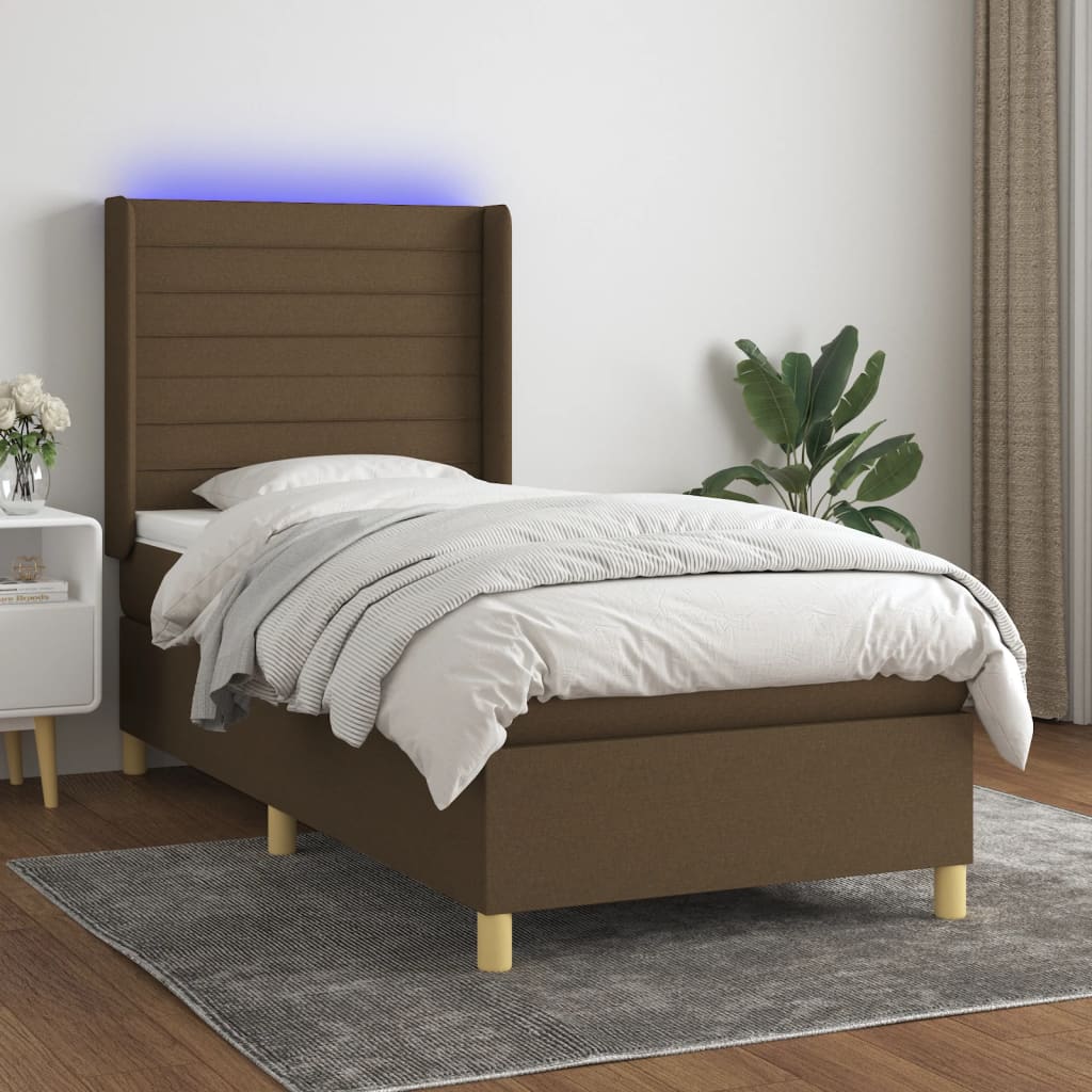 Box Spring Postel S Matrací A Led Tmavě Hnědá 90X190 Cm Textil