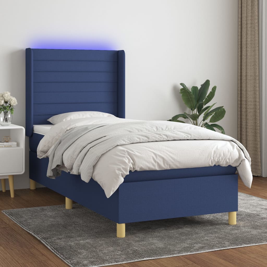 Box Spring Postel S Matrací A Led Textil Modrá