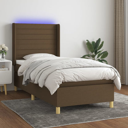 Box Spring Postel S Matrací A Led Tmavě Hnědá 100X200 Cm Textil