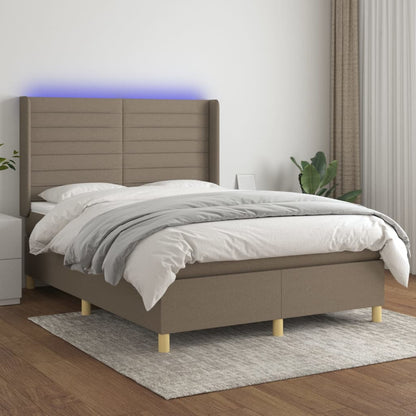 Box Spring Postel S Matrací A Led Textil Taupe