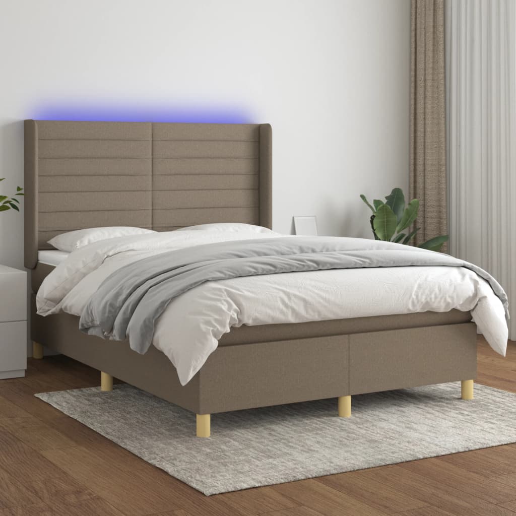 Box Spring Postel S Matrací A Led Textil Taupe