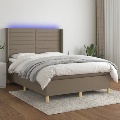 Box Spring Postel S Matrací A Led Textil Taupe