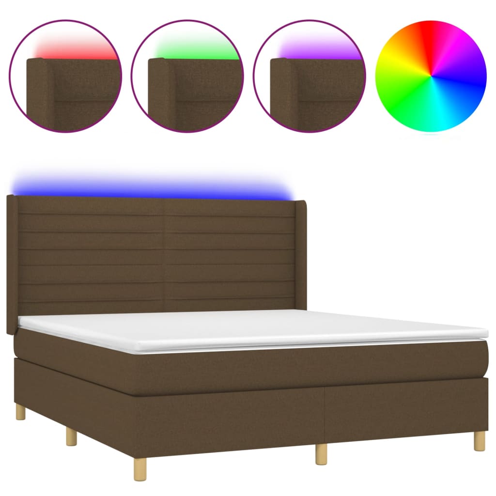 Box Spring Postel S Matrací A Led Tmavě Hnědá 160X200 Cm Textil