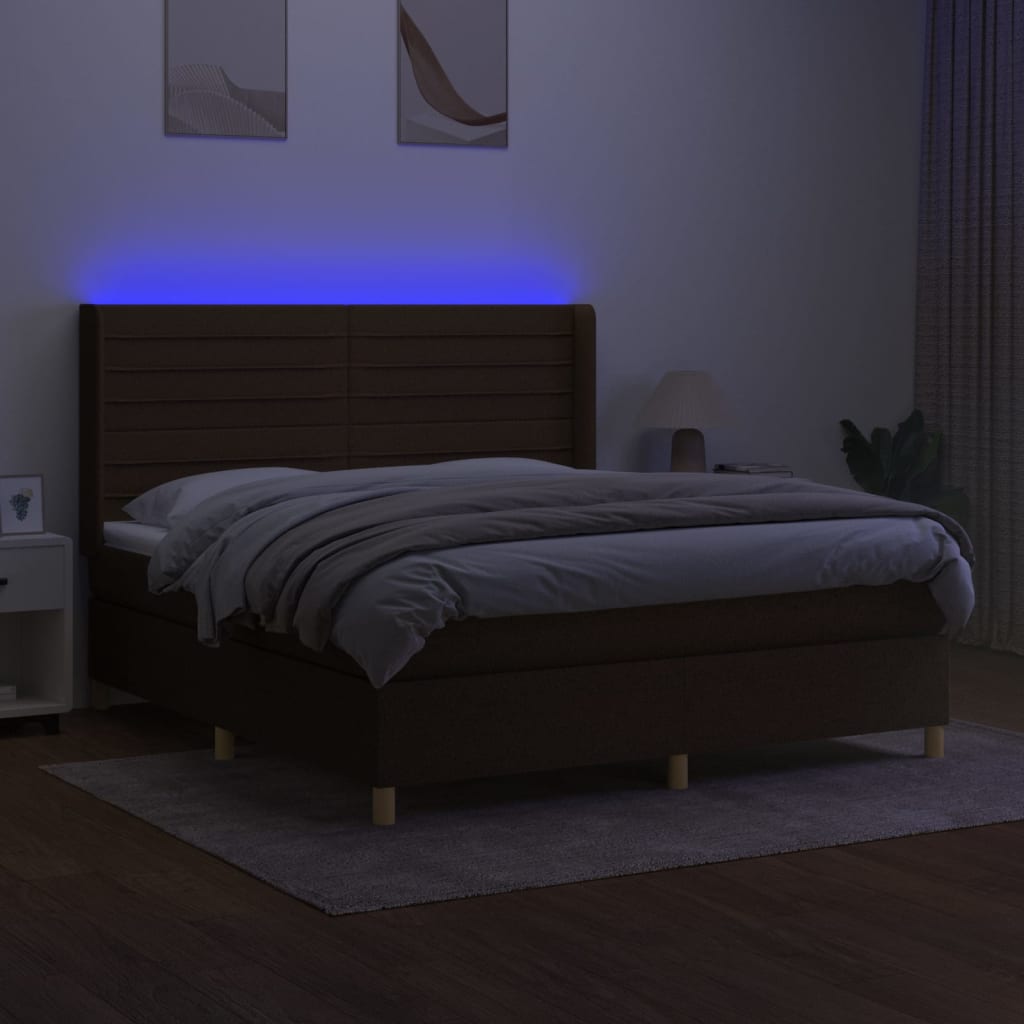 Box Spring Postel S Matrací A Led Tmavě Hnědá 160X200 Cm Textil