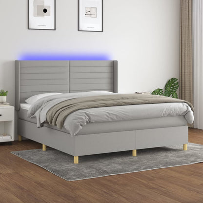 Box Spring Postel S Matrací A Led Textil Světle Šedá