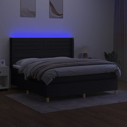 Box Spring Postel S Matrací A Led Černá Textil Černá
