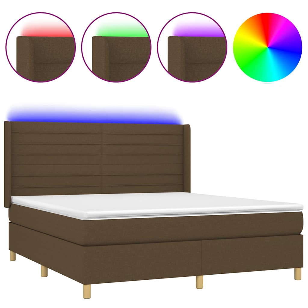 Box Spring Postel S Matrací A Led Tmavě Hnědá 180X200 Cm Textil