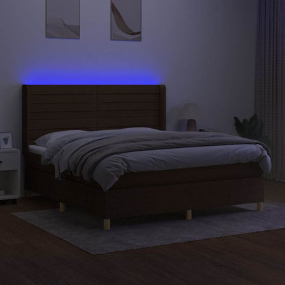 Box Spring Postel S Matrací A Led Tmavě Hnědá 180X200 Cm Textil