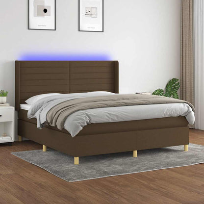Box Spring Postel S Matrací A Led Tmavě Hnědá 180X200 Cm Textil