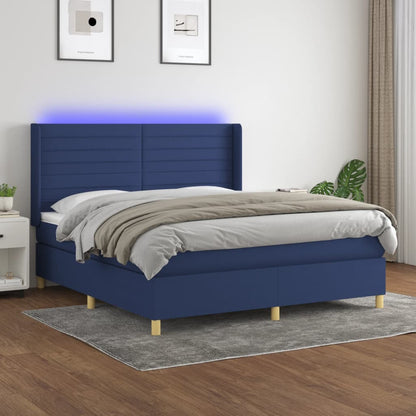 Box Spring Postel S Matrací A Led Textil Modrá