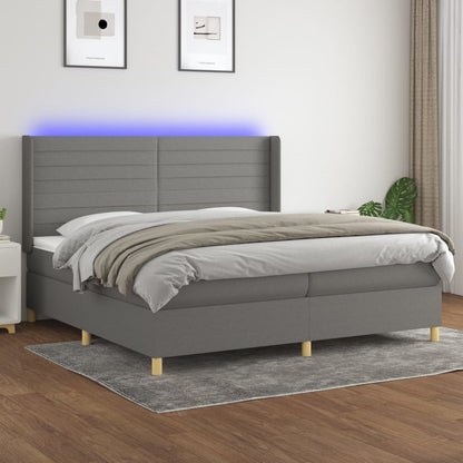 Box Spring Postel S Matrací A Led Textil Tmavě Šedá