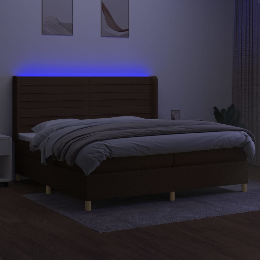 Box Spring Postel S Matrací A Led Tmavě Hnědá 200X200 Cm Textil