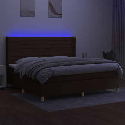 Box Spring Postel S Matrací A Led Tmavě Hnědá 200X200 Cm Textil