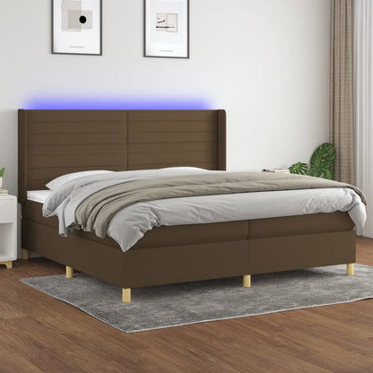 Box Spring Postel S Matrací A Led Tmavě Hnědá 200X200 Cm Textil