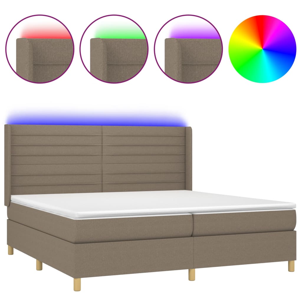 Box Spring Postel S Matrací A Led Taupe 200X200 Cm Textil