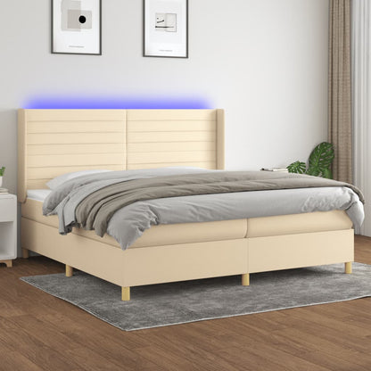 Box Spring Postel S Matrací A Led Textil Krémová