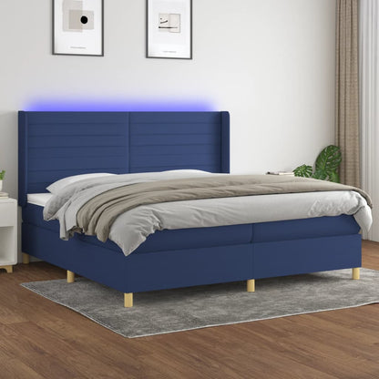 Box Spring Postel S Matrací A Led Textil Modrá