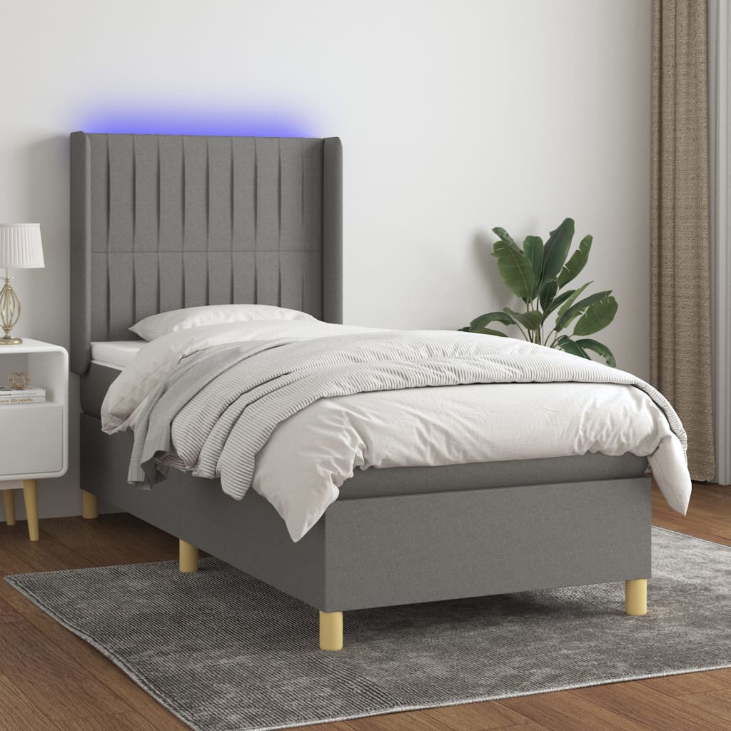 Box Spring Postel S Matrací A Led Textil Tmavě Šedá