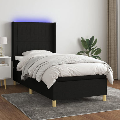 Box Spring Postel S Matrací A Led Černá Textil Černá