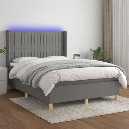 Box Spring Postel S Matrací A Led Textil Tmavě Šedá