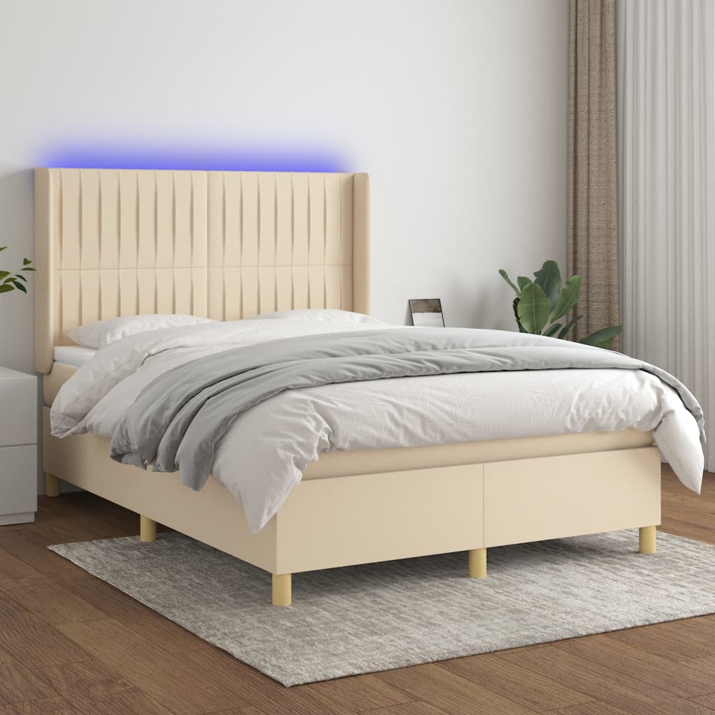 Box Spring Postel S Matrací A Led Textil Krémová
