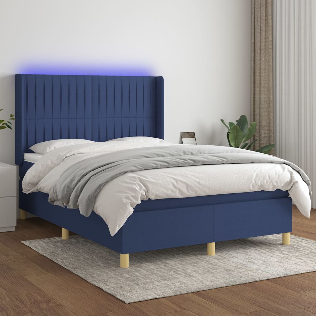 Box Spring Postel S Matrací A Led Textil Modrá