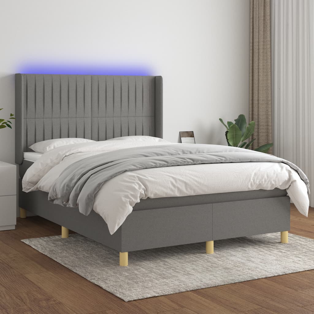 Box Spring Postel S Matrací A Led Textil Tmavě Šedá