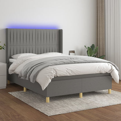 Box Spring Postel S Matrací A Led Textil Tmavě Šedá