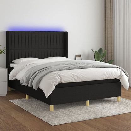 Box Spring Postel S Matrací A Led Černá Textil Černá