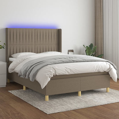Box Spring Postel S Matrací A Led Textil Taupe