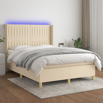 Box Spring Postel S Matrací A Led Textil Krémová