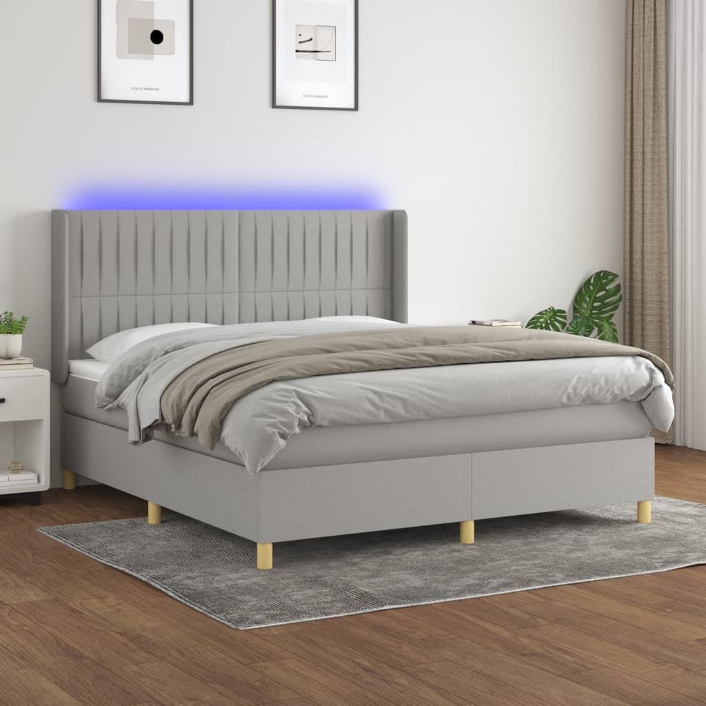 Box Spring Postel S Matrací A Led Textil Světle Šedá