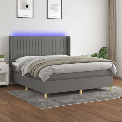 Box Spring Postel S Matrací A Led Textil Tmavě Šedá