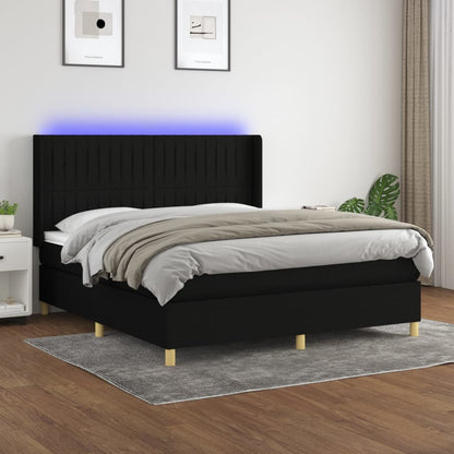 Box Spring Postel S Matrací A Led Černá Textil Černá