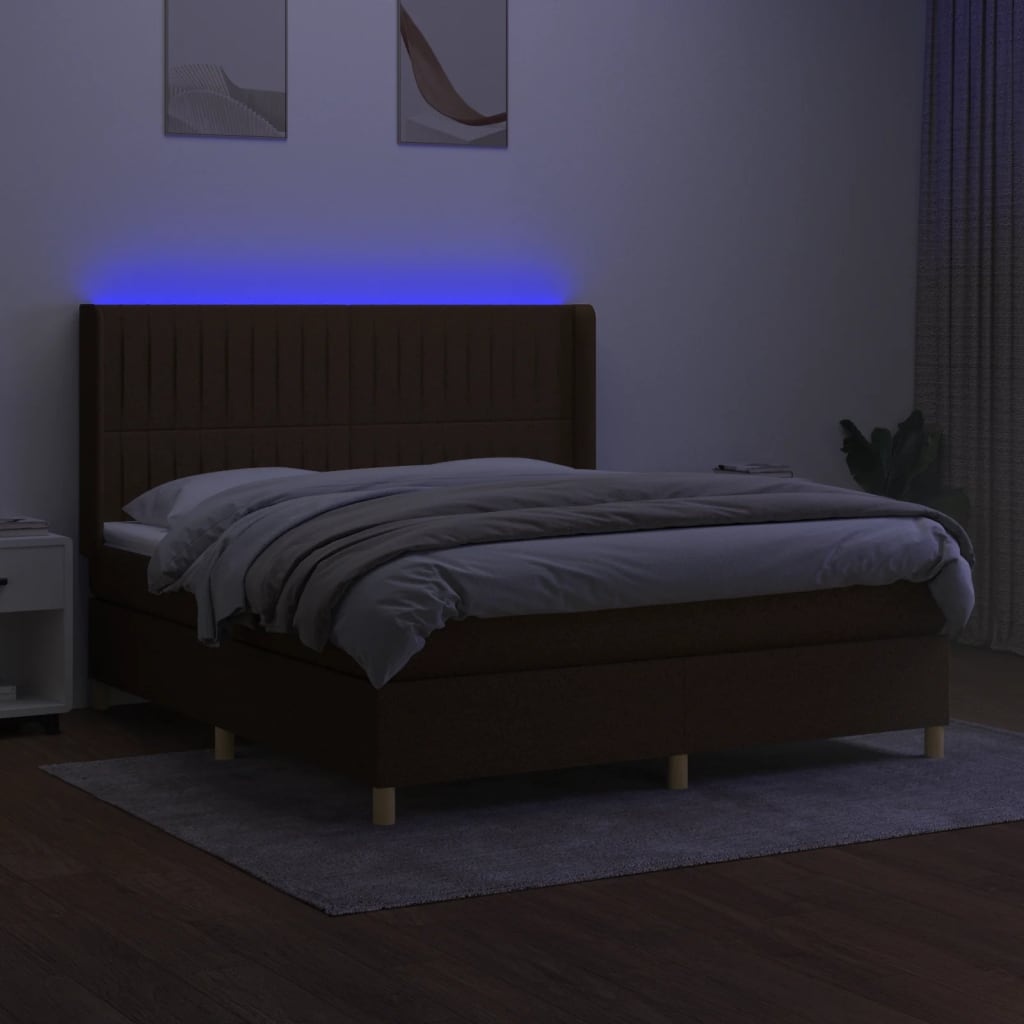 Box Spring Postel S Matrací A Led Tmavě Hnědá 160X200 Cm Textil