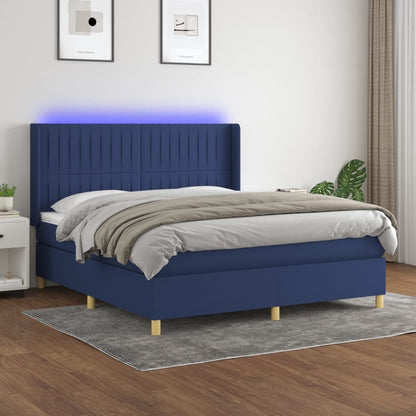 Box Spring Postel S Matrací A Led Textil Modrá