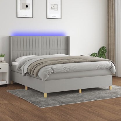Box Spring Postel S Matrací A Led Textil Světle Šedá
