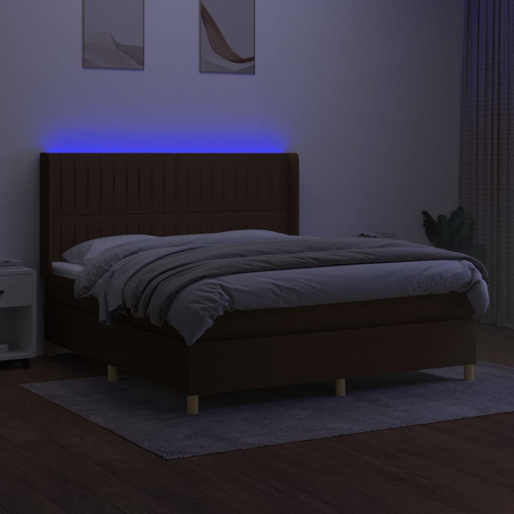 Box Spring Postel S Matrací A Led Tmavě Hnědá 180X200 Cm Textil
