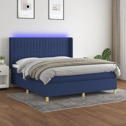 Box Spring Postel S Matrací A Led Textil Modrá
