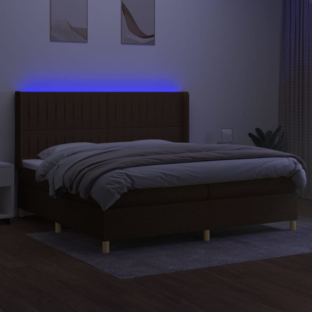 Box Spring Postel S Matrací A Led Tmavě Hnědá 200X200 Cm Textil