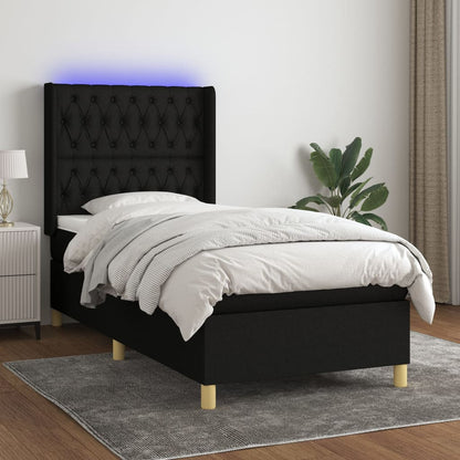 Box Spring Postel S Matrací A Led Černá Textil Černá