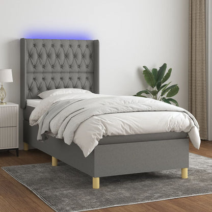 Box Spring Postel S Matrací A Led Textil Tmavě Šedá