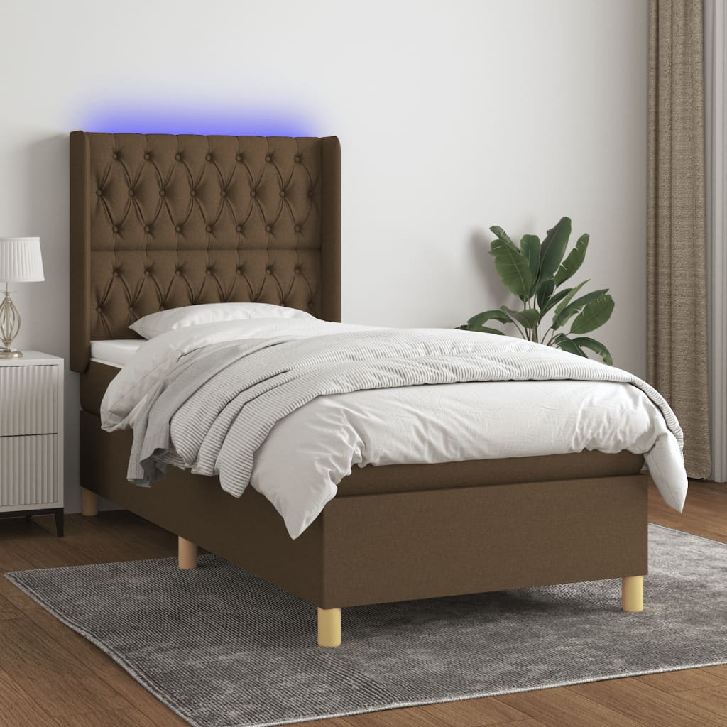 Box Spring Postel S Matrací A Led Tmavě Hnědá 90X190 Cm Textil