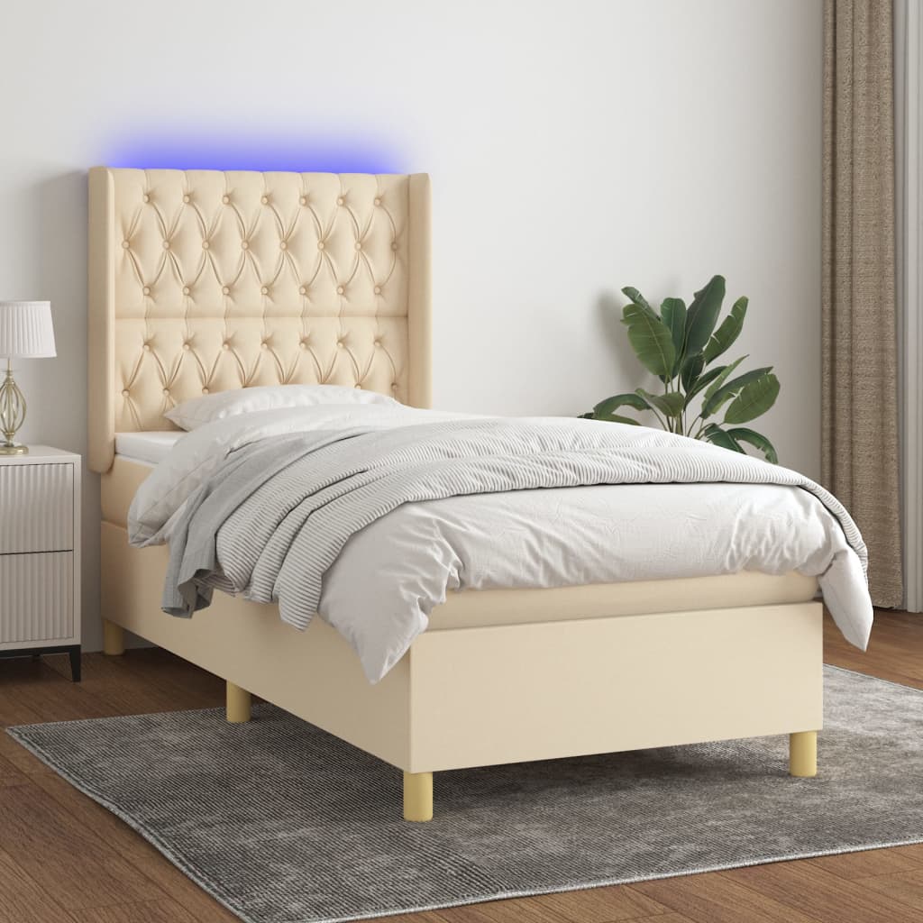 Box Spring Postel S Matrací A Led Textil Krémová