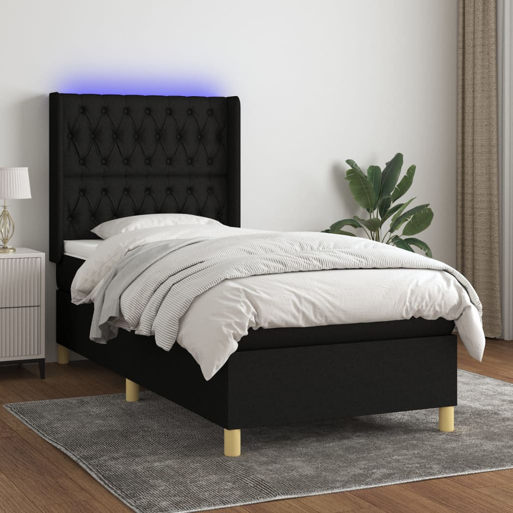 Box Spring Postel S Matrací A Led Černá Textil Černá