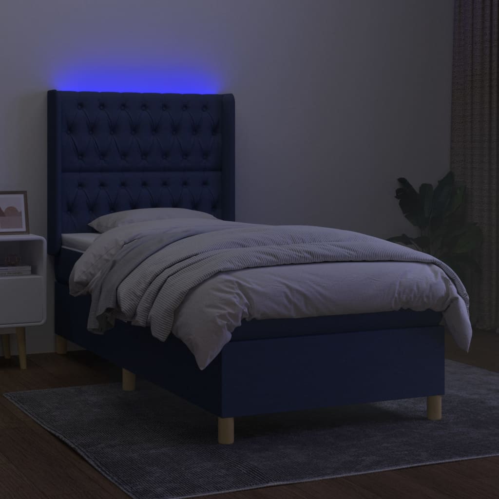 Box Spring Postel S Matrací A Led Textil Modrá