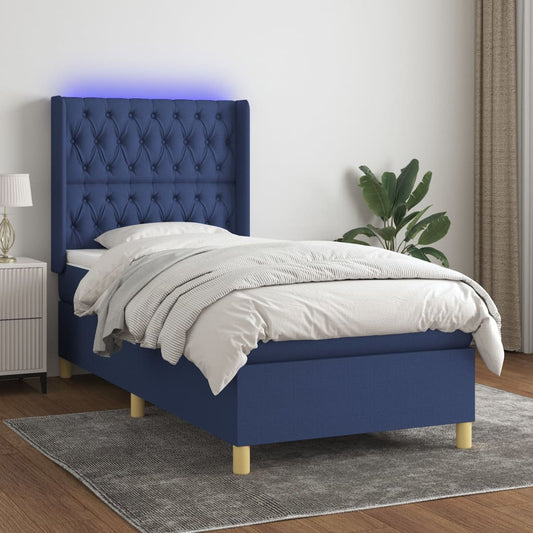 Box Spring Postel S Matrací A Led Textil Modrá