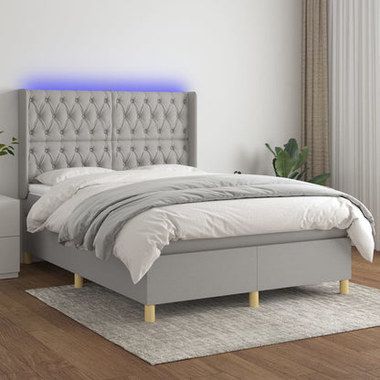 Box Spring Postel S Matrací A Led Textil Světle Šedá