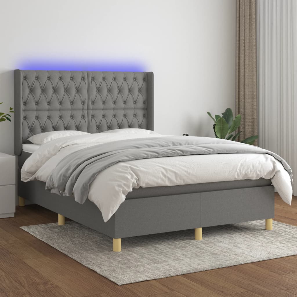 Box Spring Postel S Matrací A Led Textil Tmavě Šedá
