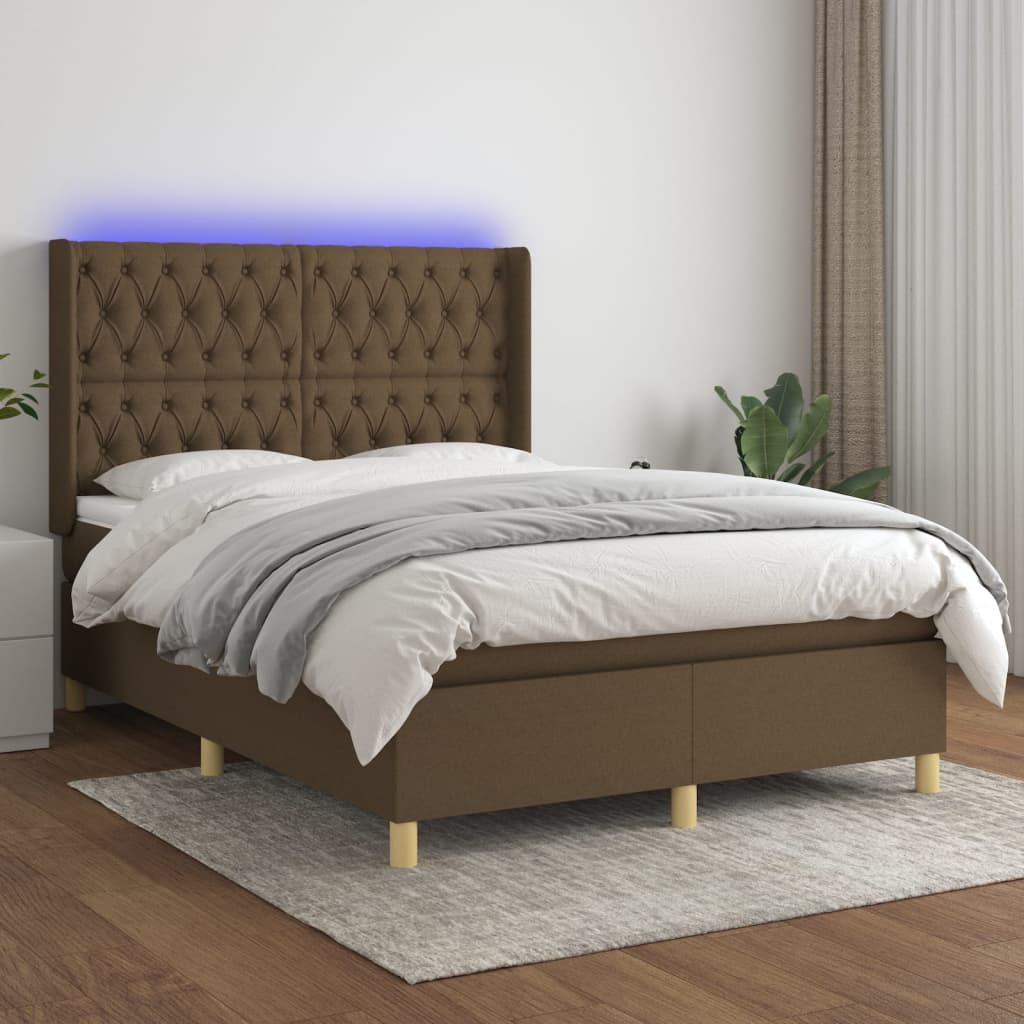 Box Spring Postel S Matrací A Led Tmavě Hnědá 140X190 Cm Textil